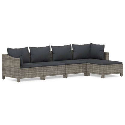 Set Divani da Giardino 5 pz con Cuscini in Polyrattan Grigio - homemem39