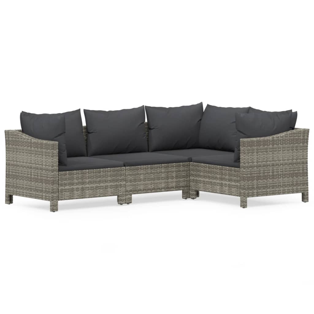 Set Divani da Giardino 4 pz con Cuscini in Polyrattan Grigio - homemem39