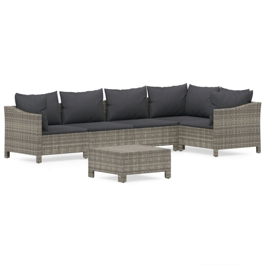 Set Divani da Giardino 6 pz con Cuscini in Polyrattan Grigio | homemem39