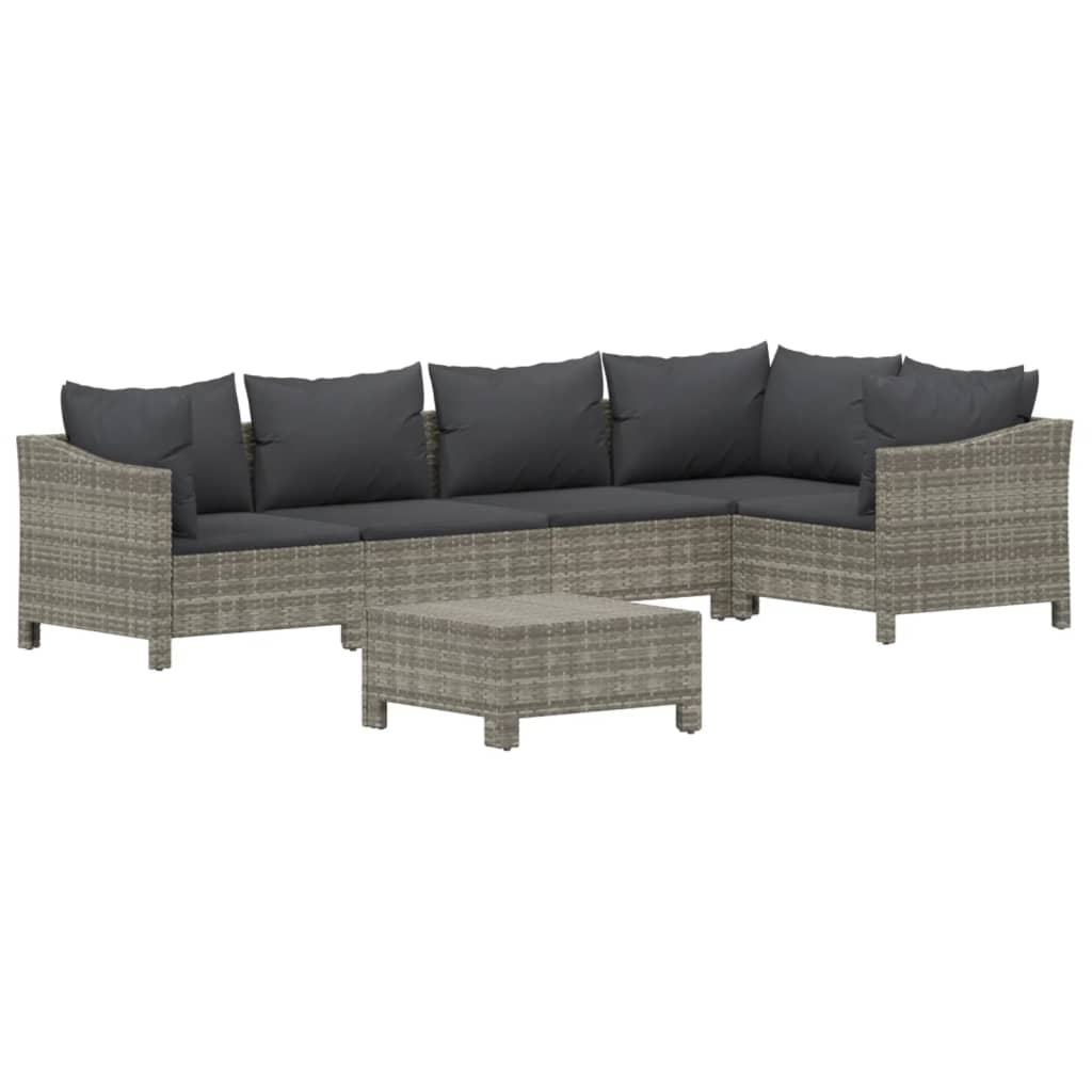 Set Divani da Giardino 6 pz con Cuscini in Polyrattan Grigio - homemem39