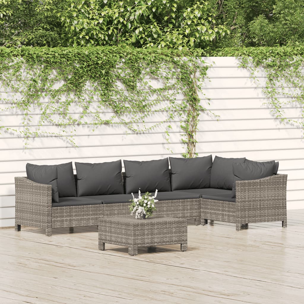 Set Divani da Giardino 6 pz con Cuscini in Polyrattan Grigio - homemem39