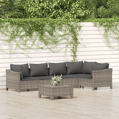 Set Divani da Giardino 6 pz con Cuscini in Polyrattan Grigio - homemem39
