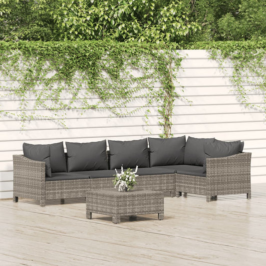 Set Divani da Giardino 6 pz con Cuscini in Polyrattan Grigio - homemem39