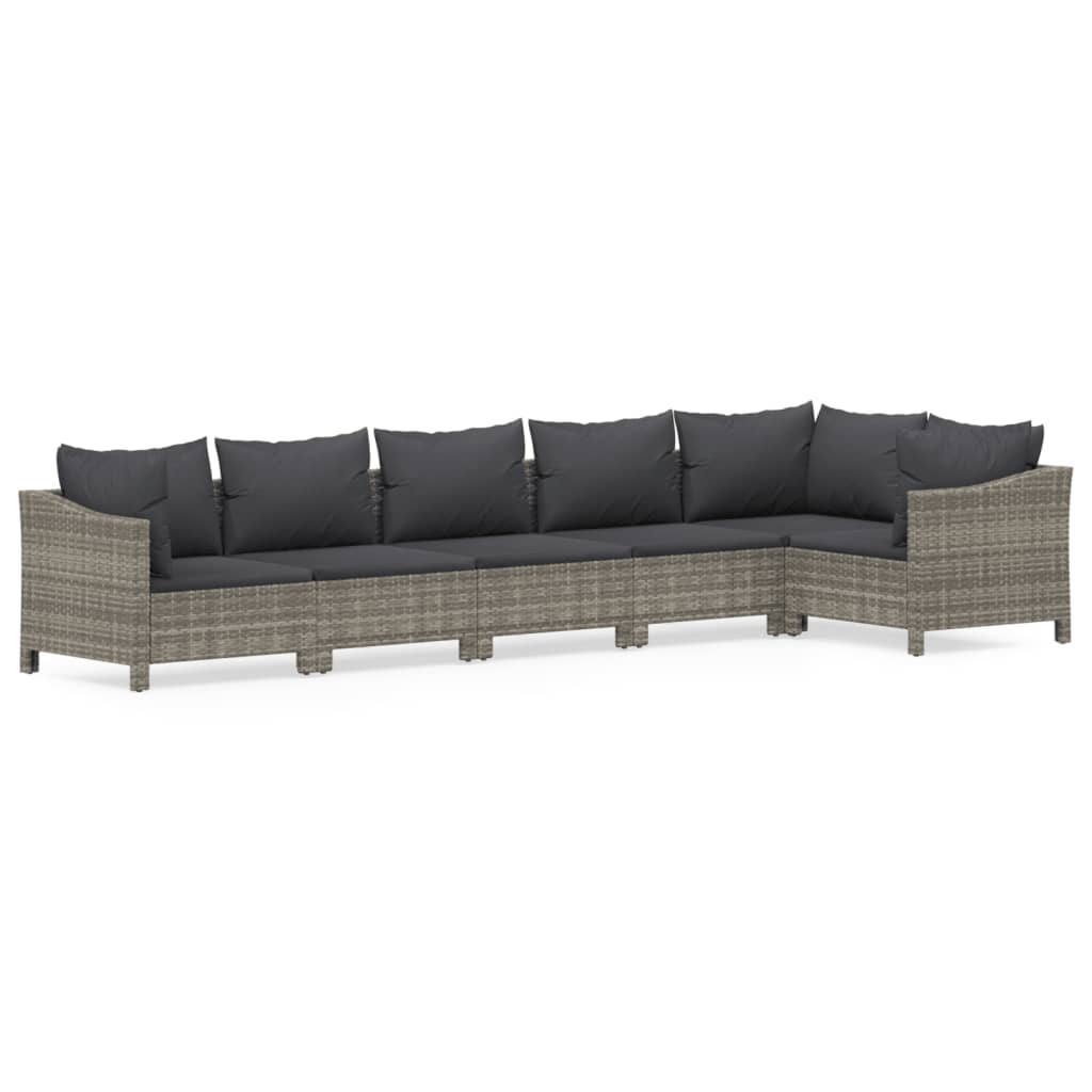 Set Divani da Giardino 6 pz con Cuscini in Polyrattan Grigio | homemem39