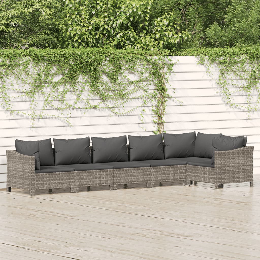 Set Divani da Giardino 6 pz con Cuscini in Polyrattan Grigio - homemem39