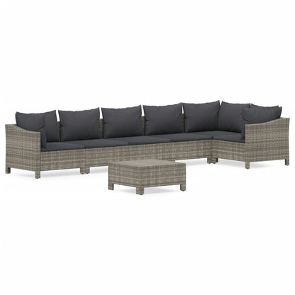 Set Divani da Giardino 7 pz con Cuscini in Polyrattan Grigio - homemem39