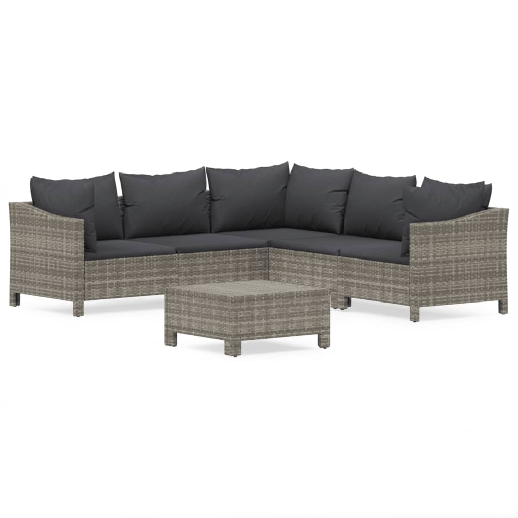 Set Divani da Giardino 6 pz con Cuscini in Polyrattan Grigio | homemem39
