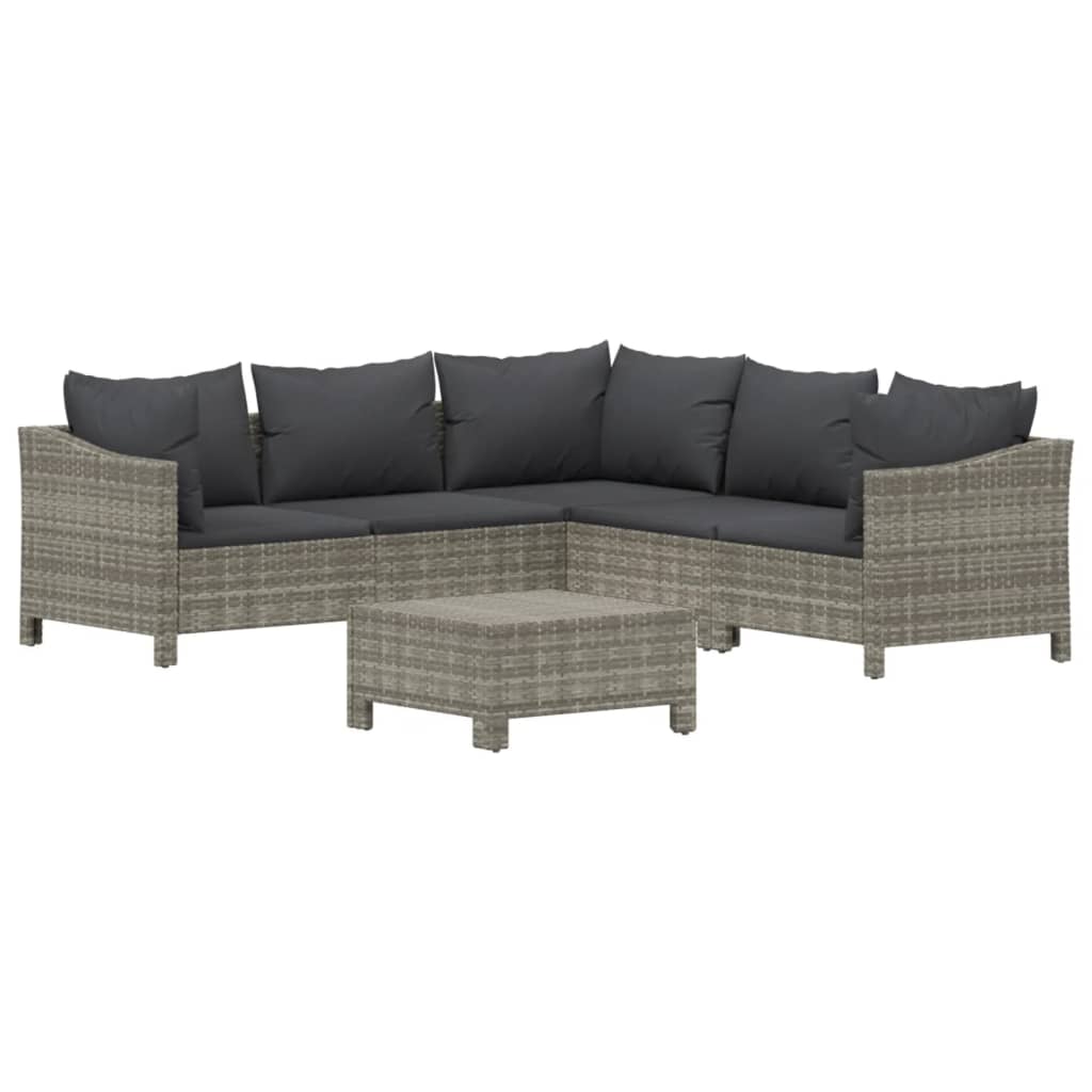 Set Divani da Giardino 6 pz con Cuscini in Polyrattan Grigio - homemem39