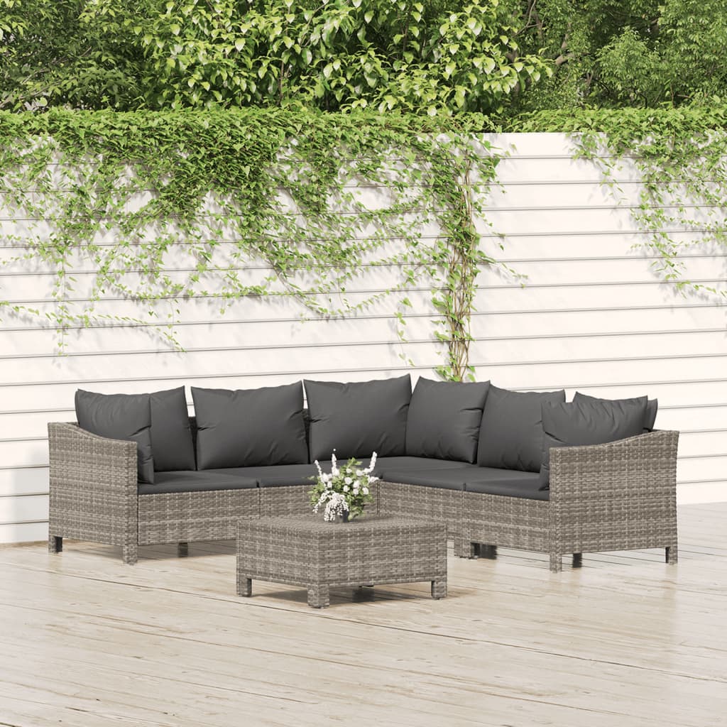 Set Divani da Giardino 6 pz con Cuscini in Polyrattan Grigio | homemem39