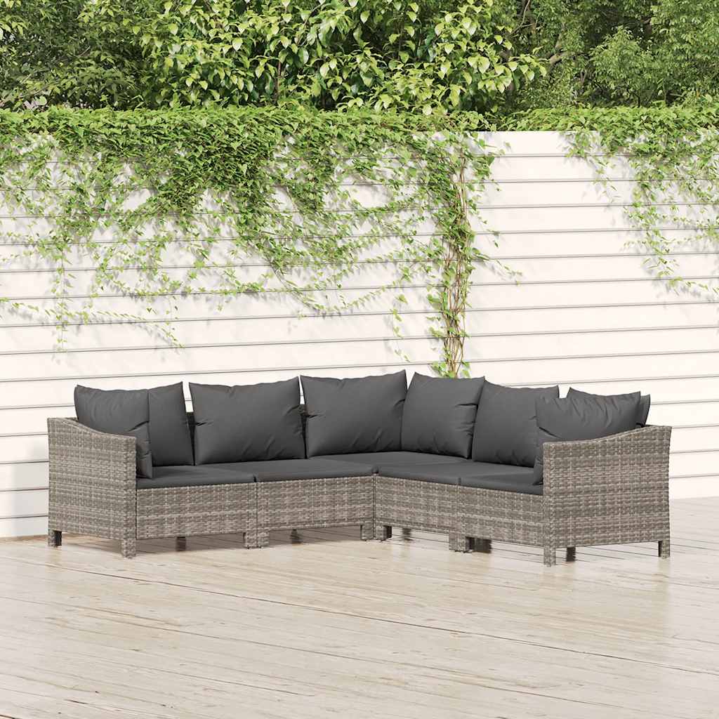 Set Divani da Giardino 5 pz con Cuscini in Polyrattan Grigio | homemem39