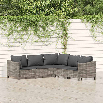 Set Divani da Giardino 5 pz con Cuscini in Polyrattan Grigio | homemem39