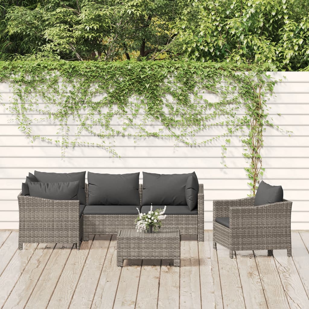Set Divani da Giardino 6 pz con Cuscini in Polyrattan Grigio - homemem39