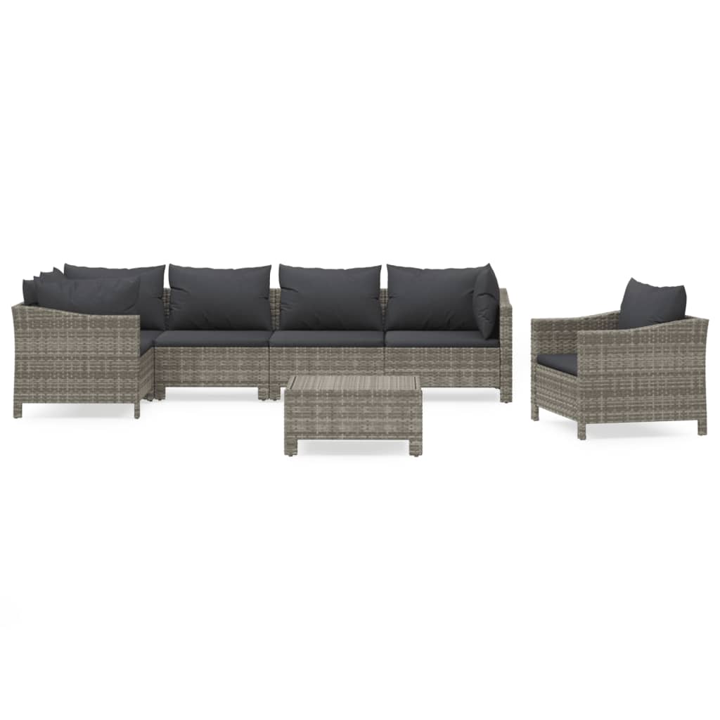 Set Divani da Giardino 7 pz con Cuscini in Polyrattan Grigio - homemem39