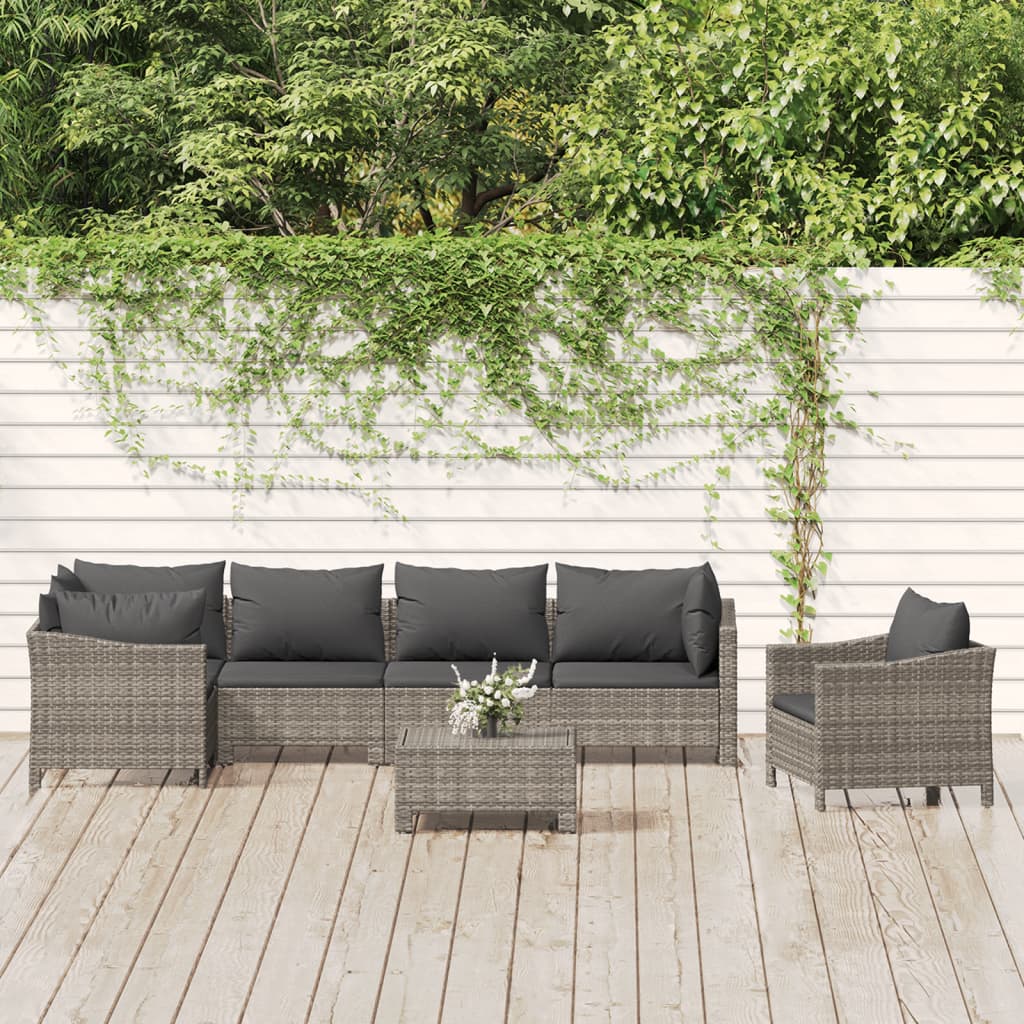 Set Divani da Giardino 7 pz con Cuscini in Polyrattan Grigio | homemem39