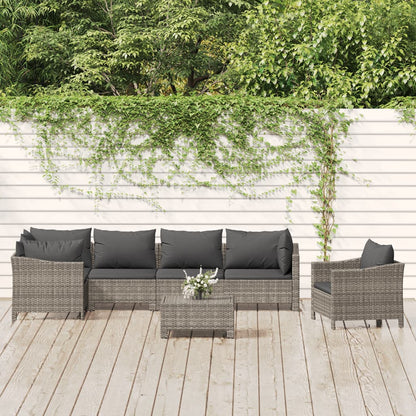 Set Divani da Giardino 7 pz con Cuscini in Polyrattan Grigio | homemem39