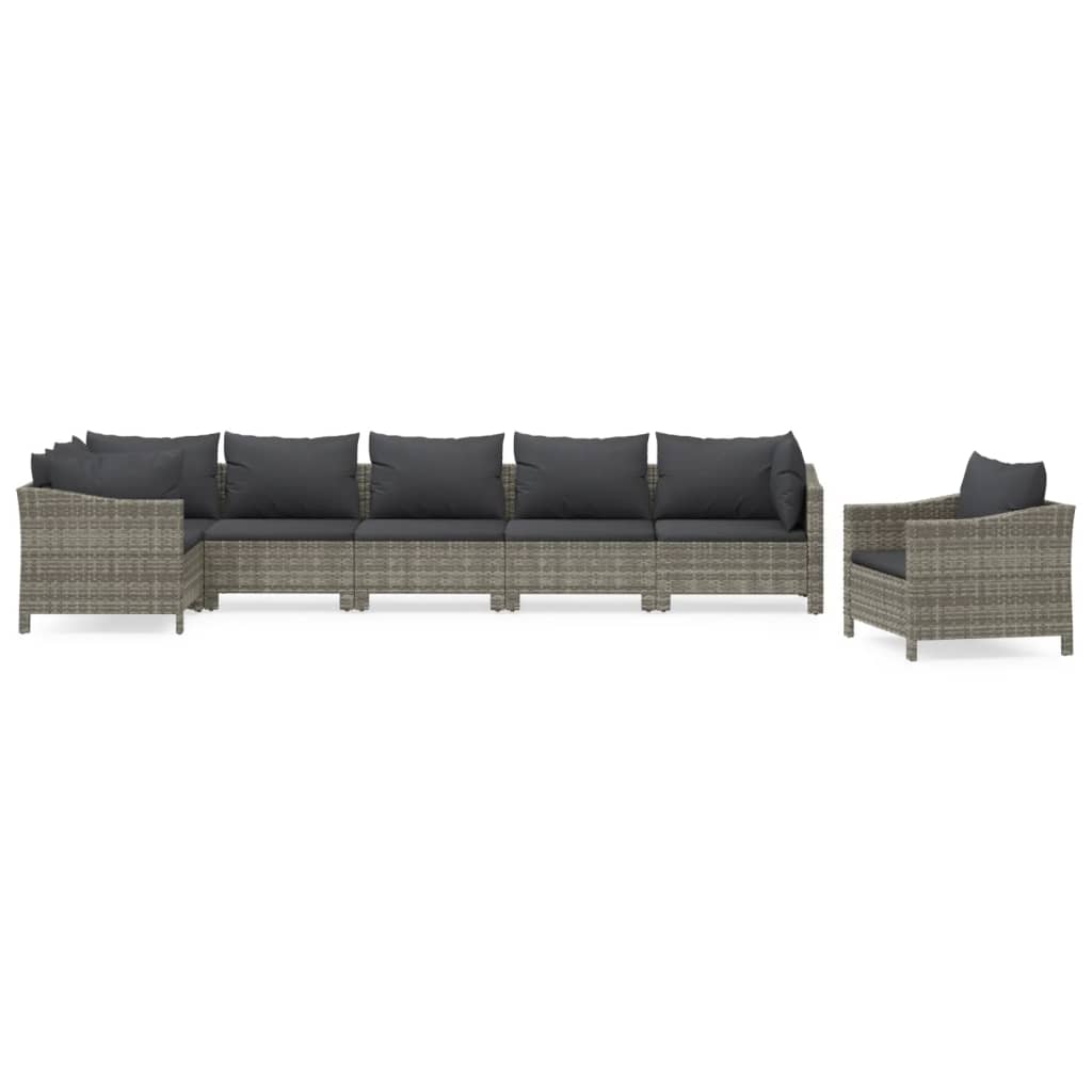 Set Divani da Giardino 7 pz con Cuscini in Polyrattan Grigio | homemem39