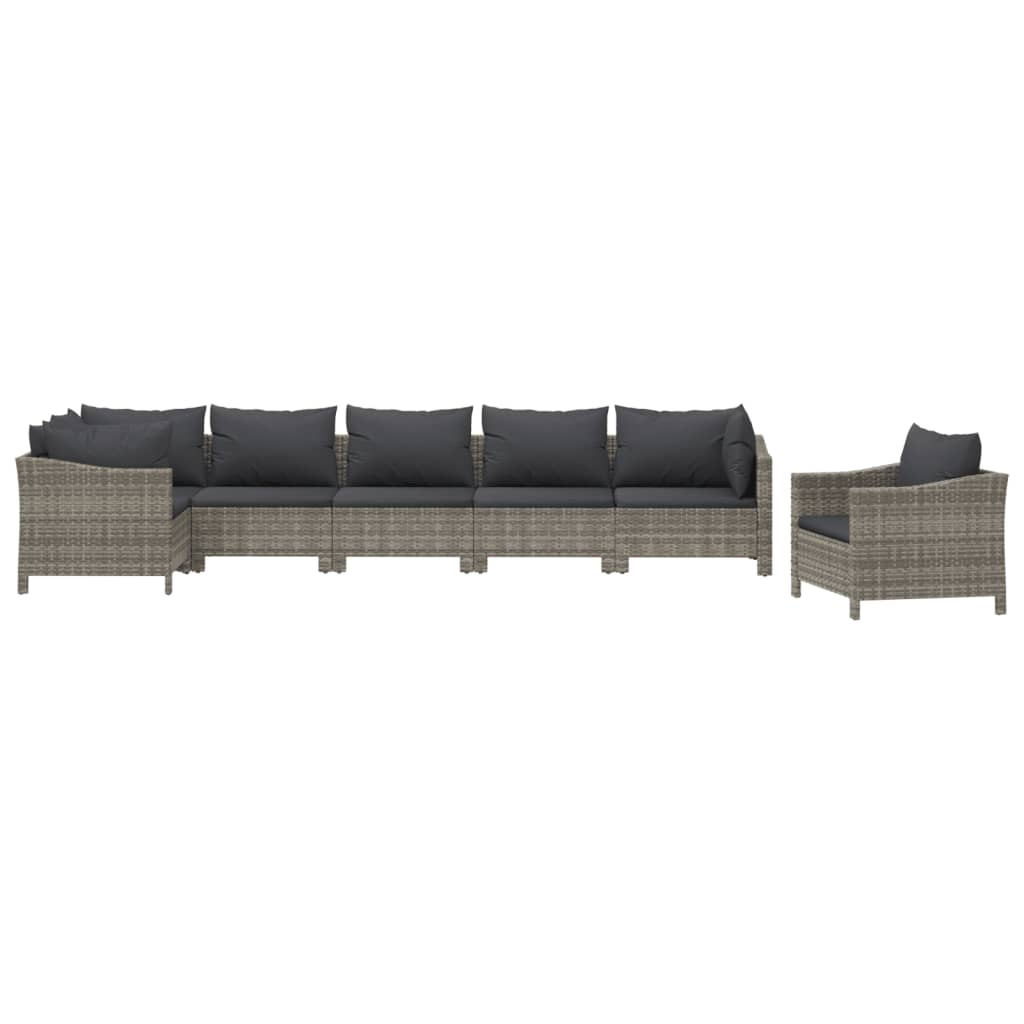 Set Divani da Giardino 7 pz con Cuscini in Polyrattan Grigio - homemem39