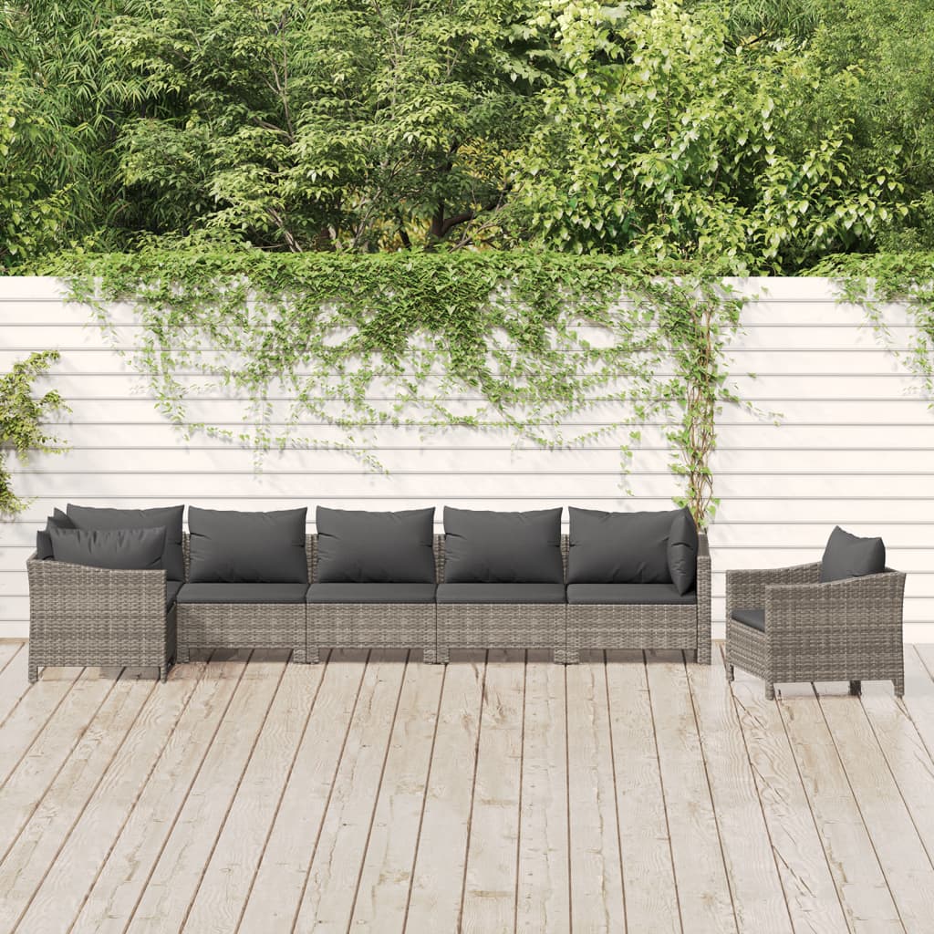 Set Divani da Giardino 7 pz con Cuscini in Polyrattan Grigio | homemem39
