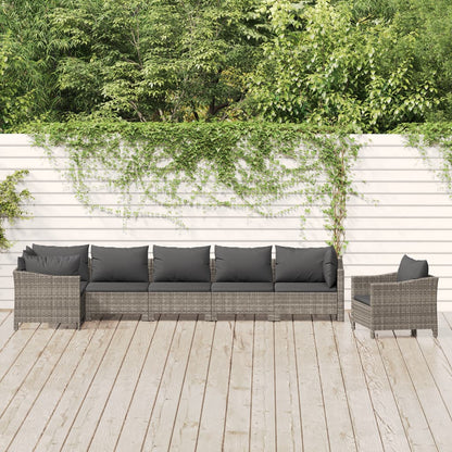Set Divani da Giardino 7 pz con Cuscini in Polyrattan Grigio | homemem39