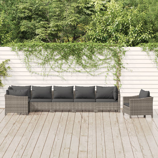 Set Divani da Giardino 7 pz con Cuscini in Polyrattan Grigio - homemem39