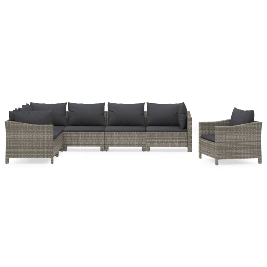 Set Divani da Giardino 7 pz con Cuscini in Polyrattan Grigio | homemem39