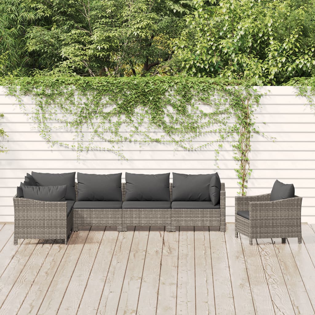 Set Divani da Giardino 7 pz con Cuscini in Polyrattan Grigio | homemem39