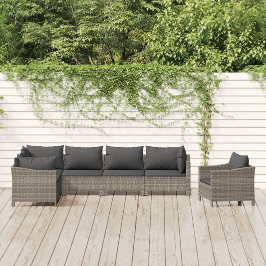 Set Divani da Giardino 7 pz con Cuscini in Polyrattan Grigio - homemem39