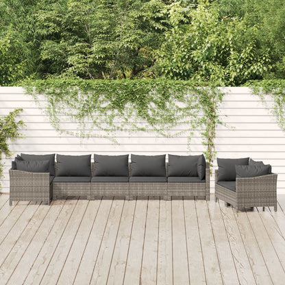 Set Divani da Giardino 8 pz con Cuscini in Polyrattan Grigio - homemem39