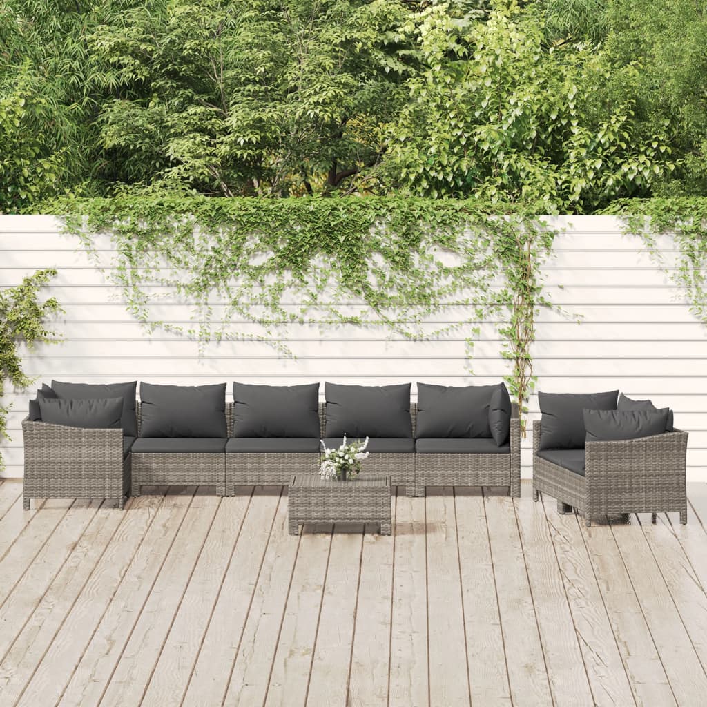 Set Divani da Giardino 9 pz con Cuscini in Polyrattan Grigio - homemem39