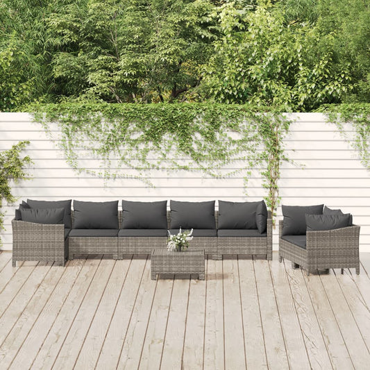 Set Divani da Giardino 9 pz con Cuscini in Polyrattan Grigio - homemem39