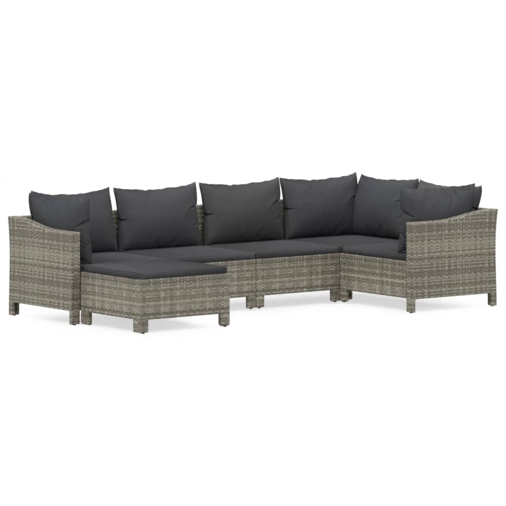 Set Divani da Giardino 6 pz con Cuscini in Polyrattan Grigio - homemem39