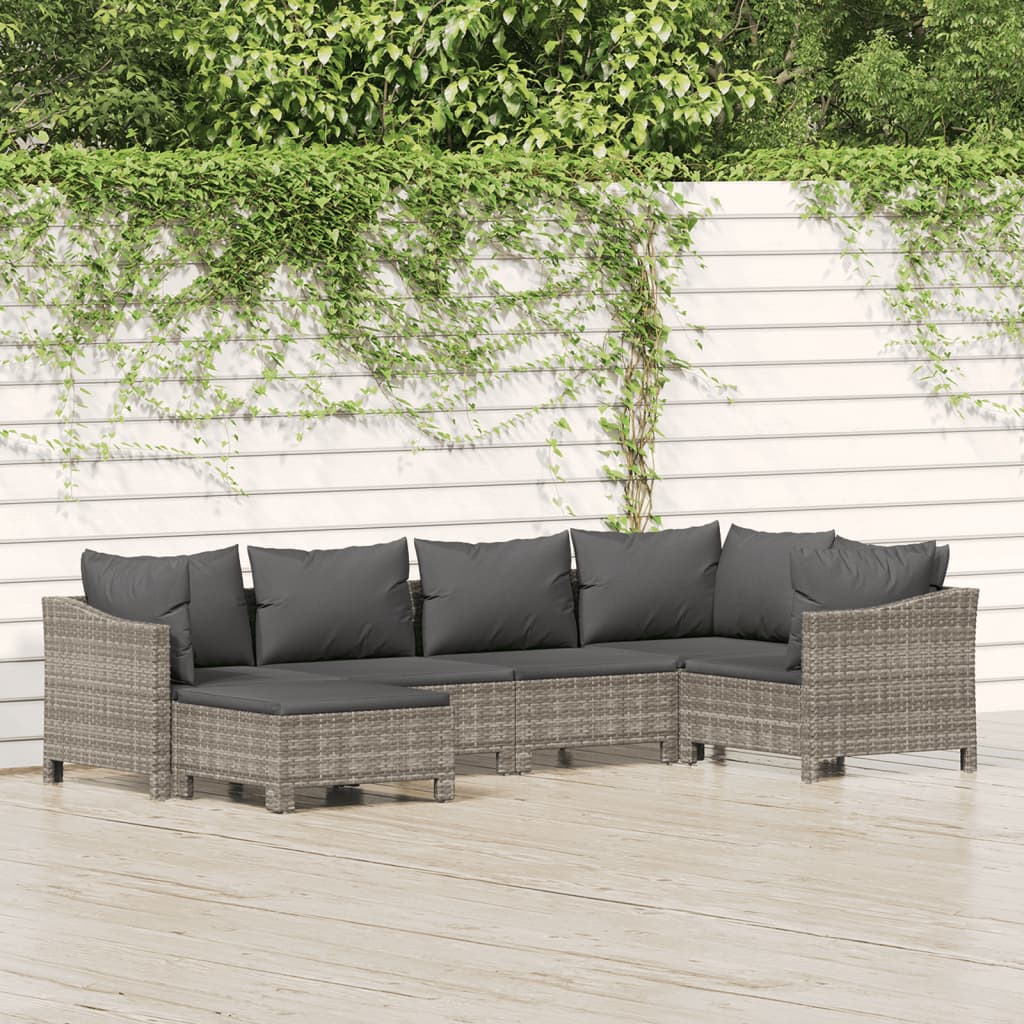 Set Divani da Giardino 6 pz con Cuscini in Polyrattan Grigio | homemem39