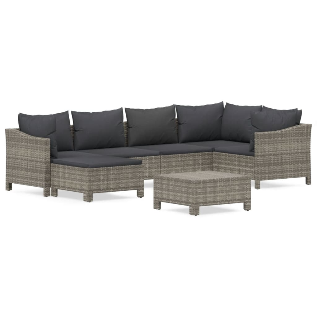 Set Divani da Giardino 7 pz con Cuscini in Polyrattan Grigio | homemem39