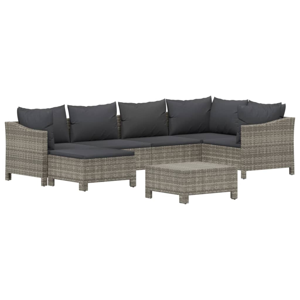 Set Divani da Giardino 7 pz con Cuscini in Polyrattan Grigio - homemem39