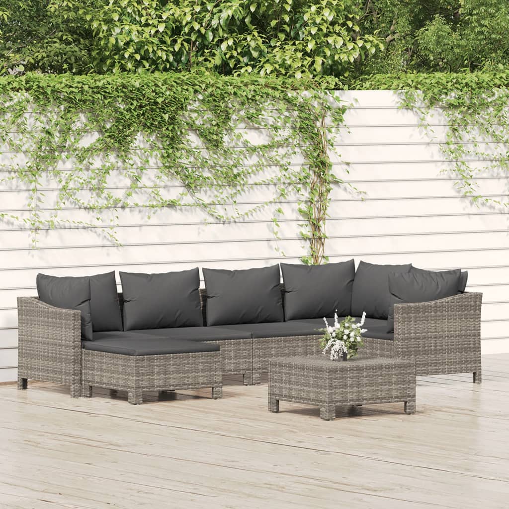 Set Divani da Giardino 7 pz con Cuscini in Polyrattan Grigio | homemem39