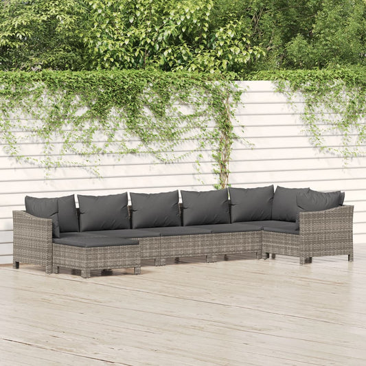 Set Divani da Giardino 7 pz con Cuscini in Polyrattan Grigio - homemem39