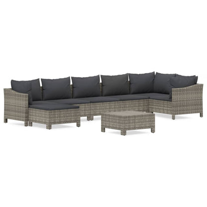Set Divani da Giardino 8 pz con Cuscini in Polyrattan Grigio | homemem39