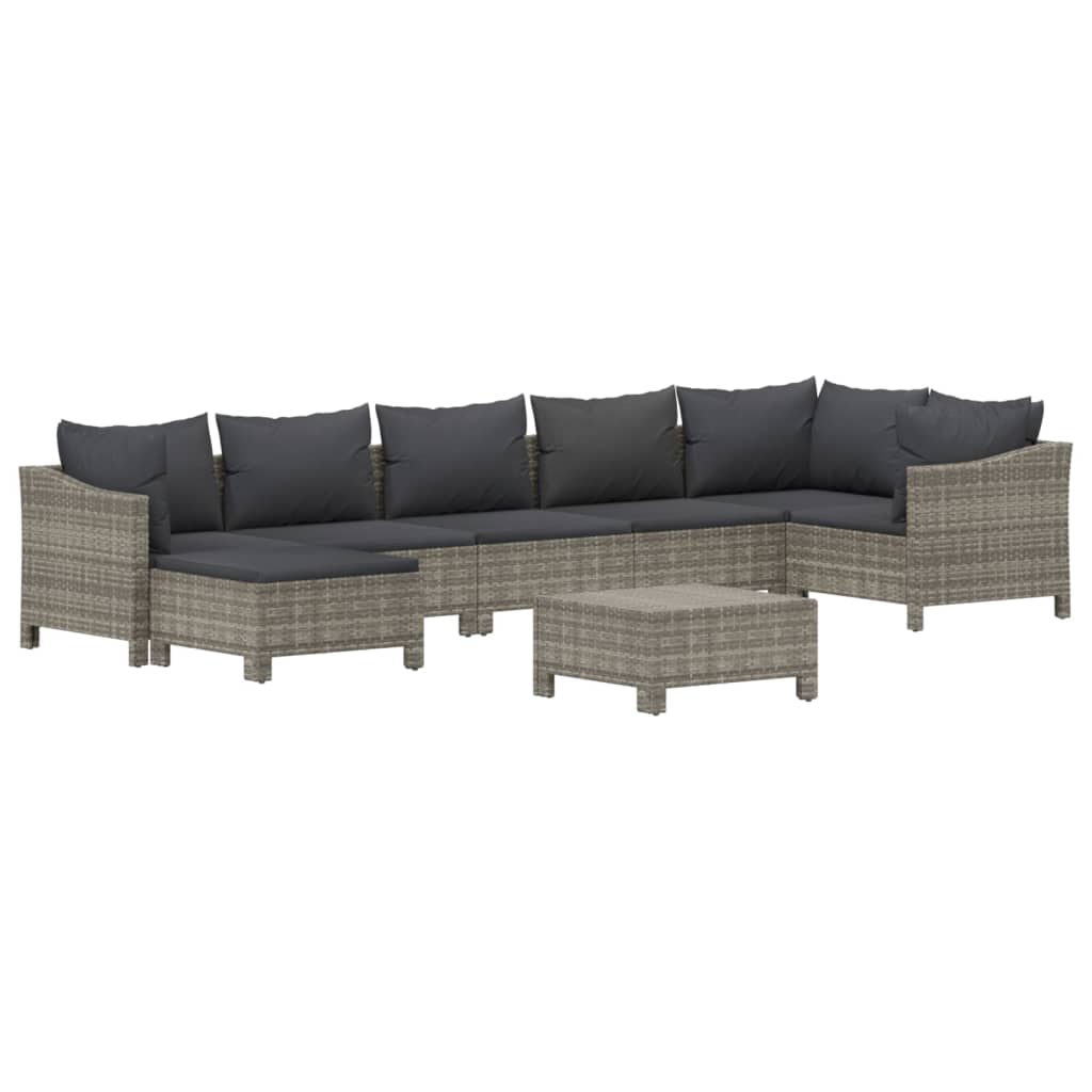 Set Divani da Giardino 8 pz con Cuscini in Polyrattan Grigio | homemem39