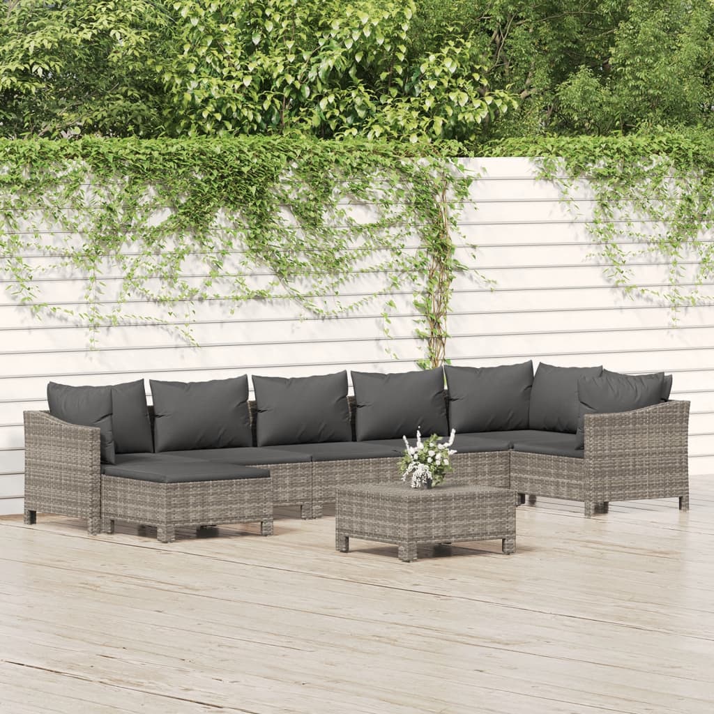Set Divani da Giardino 8 pz con Cuscini in Polyrattan Grigio | homemem39