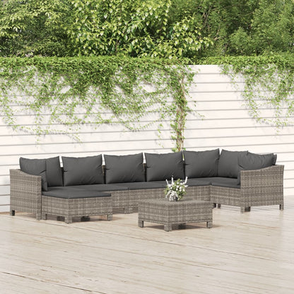 Set Divani da Giardino 8 pz con Cuscini in Polyrattan Grigio | homemem39