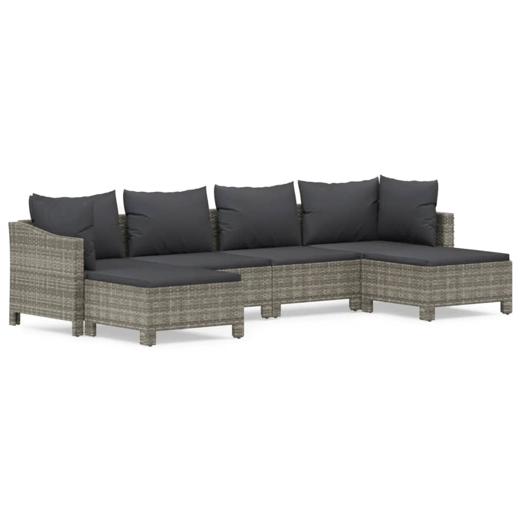Set Divani da Giardino 6 pz con Cuscini in Polyrattan Grigio | homemem39