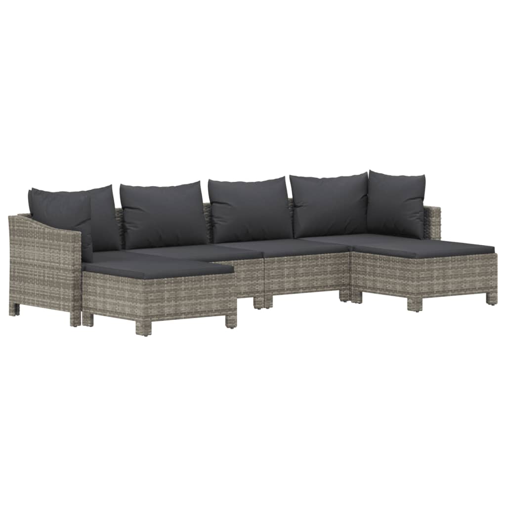 Set Divani da Giardino 6 pz con Cuscini in Polyrattan Grigio | homemem39