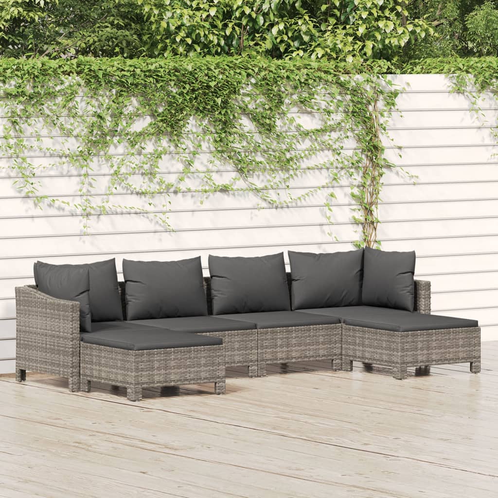 Set Divani da Giardino 6 pz con Cuscini in Polyrattan Grigio - homemem39