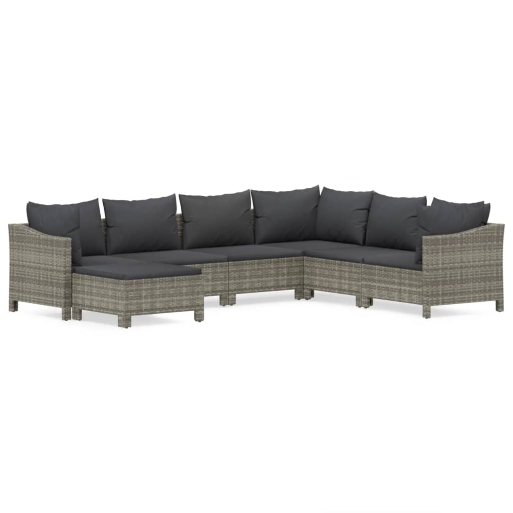Set Divani da Giardino 7 pz con Cuscini in Polyrattan Grigio - homemem39