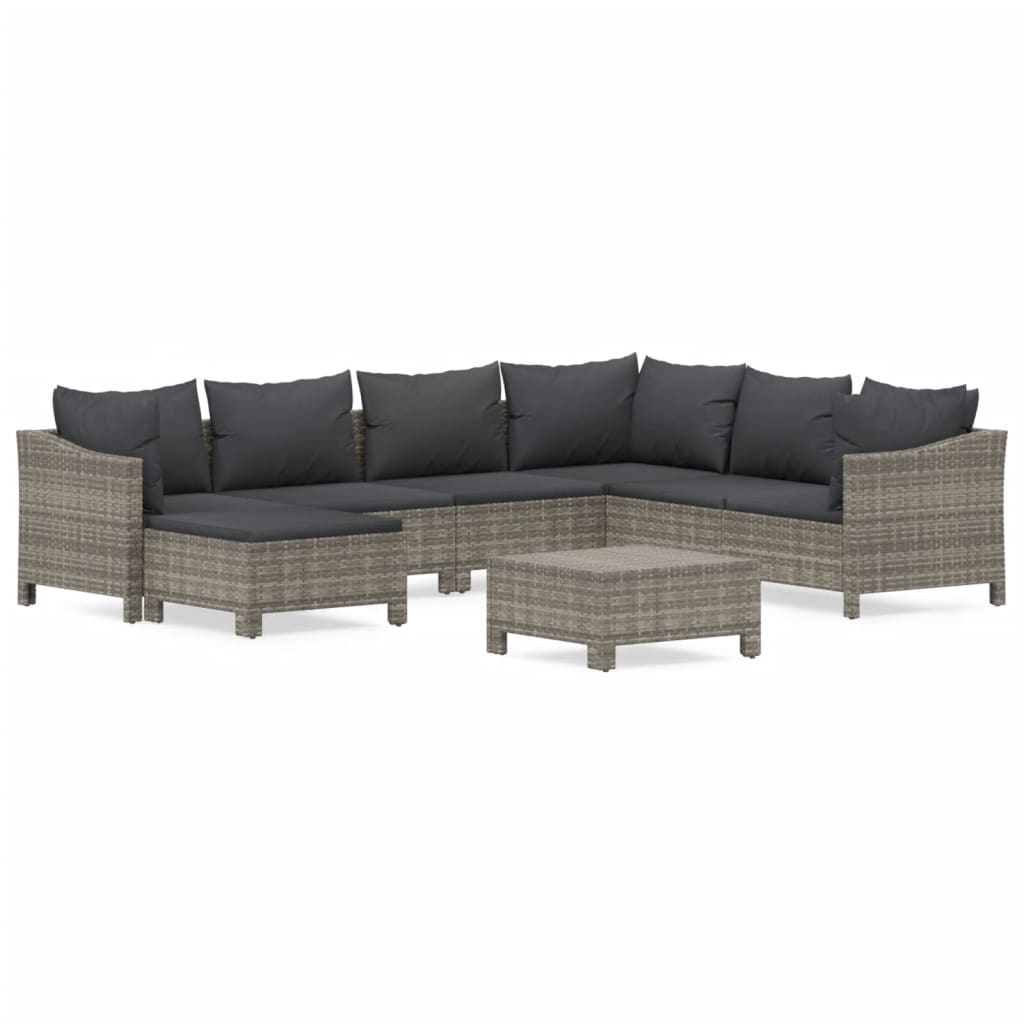 Set Divani da Giardino 8 pz con Cuscini in Polyrattan Grigio - homemem39