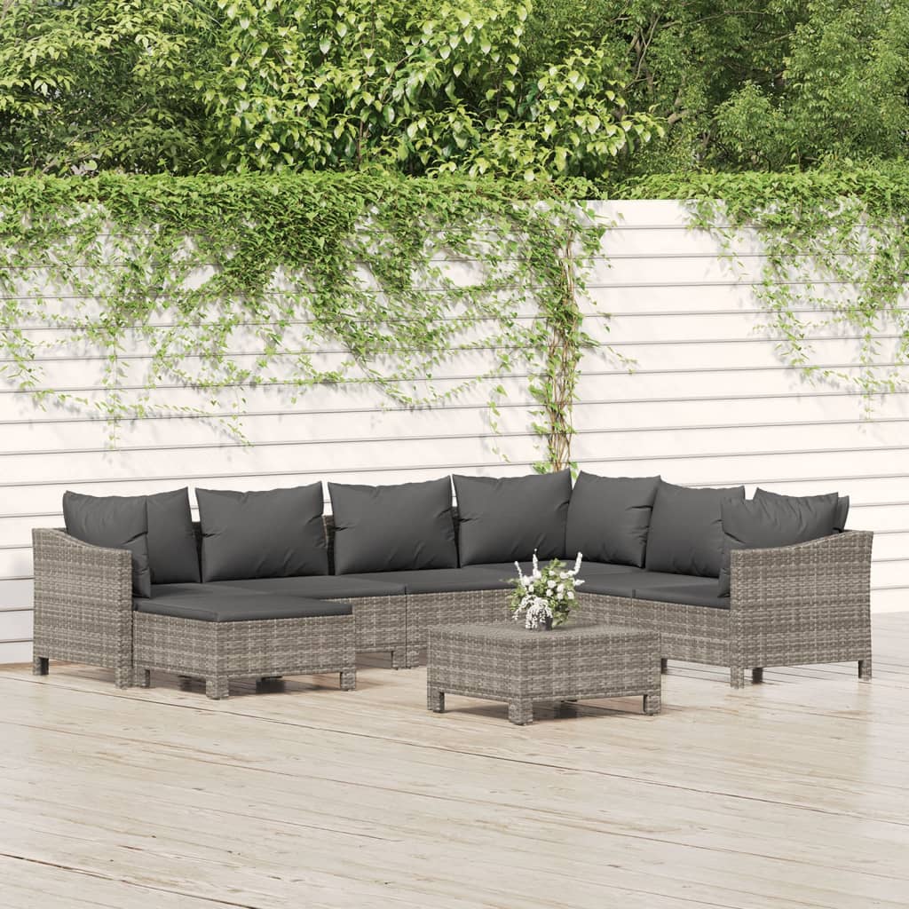Set Divani da Giardino 8 pz con Cuscini in Polyrattan Grigio | homemem39