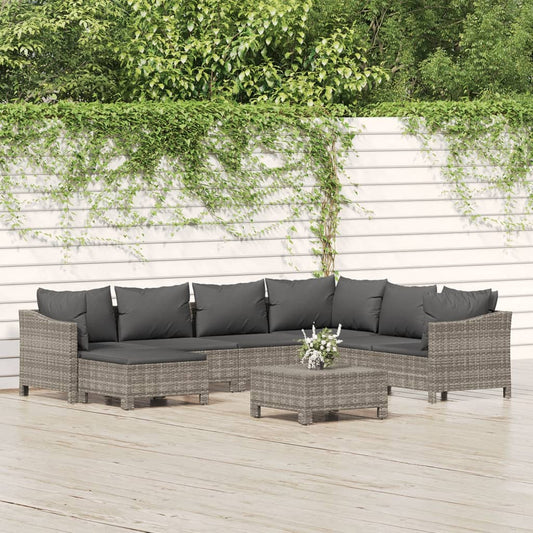 Set Divani da Giardino 8 pz con Cuscini in Polyrattan Grigio - homemem39