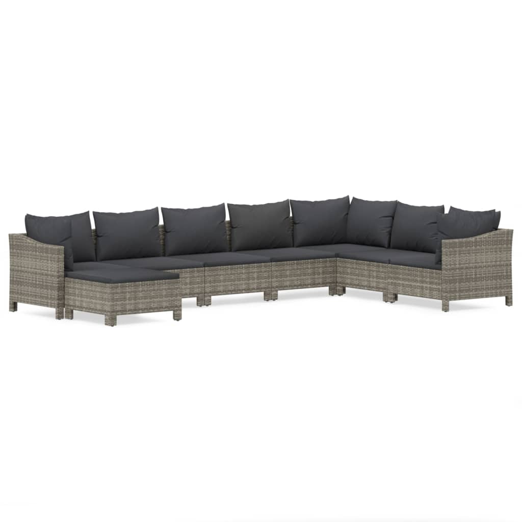 Set Divani da Giardino 8 pz con Cuscini in Polyrattan Grigio - homemem39