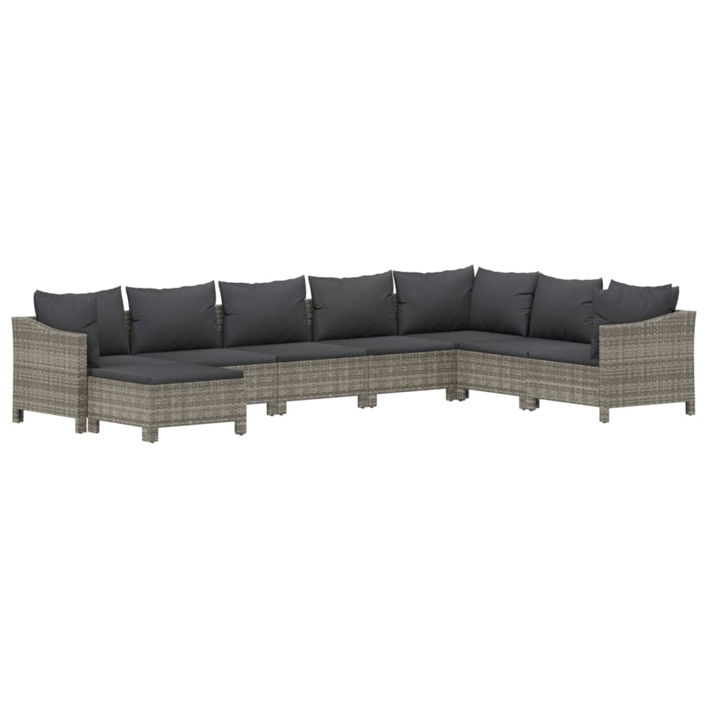 Set Divani da Giardino 8 pz con Cuscini in Polyrattan Grigio - homemem39