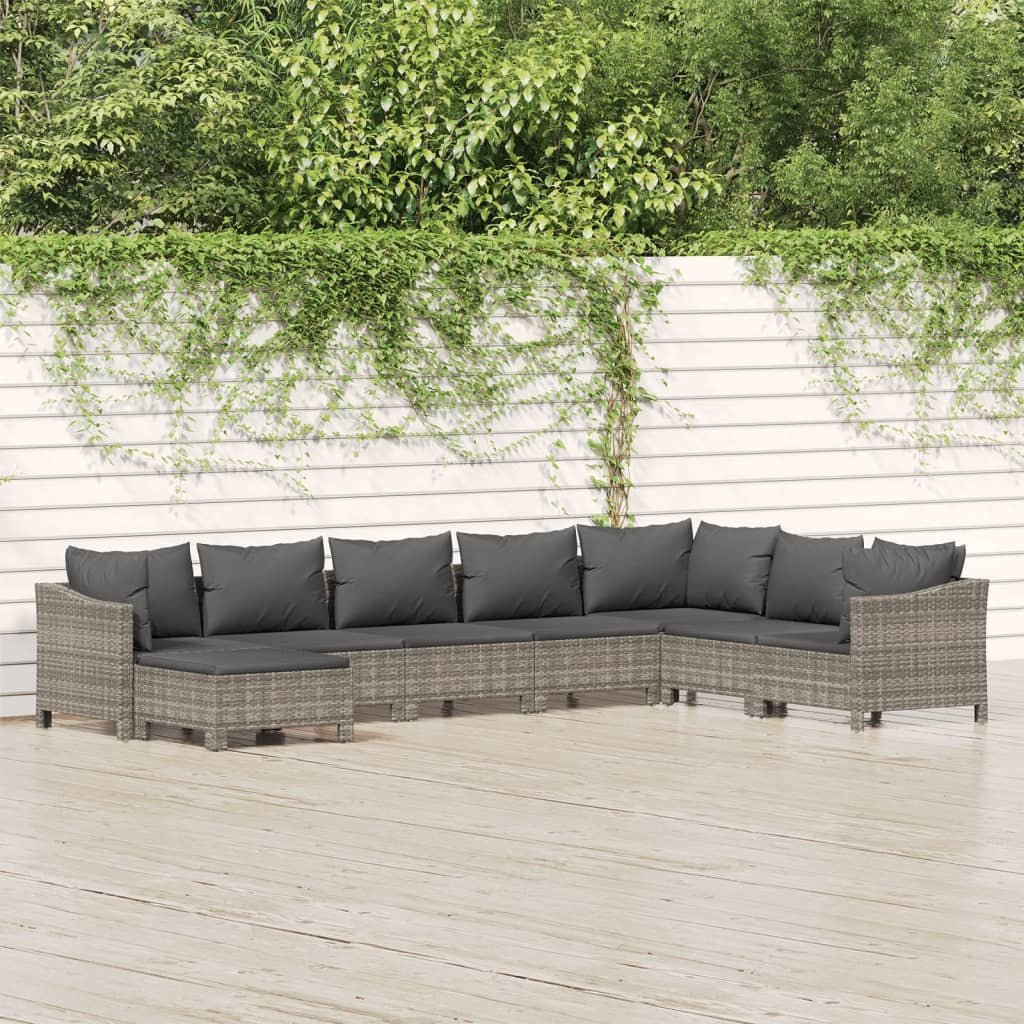 Set Divani da Giardino 8 pz con Cuscini in Polyrattan Grigio | homemem39